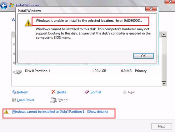 Wie kann bei der Windows-Installation der Fehler Windows cannot be  installed to disk # partition # (Windows kann nicht auf dem Datenträger  #Partition# installiert werden) behoben werden?