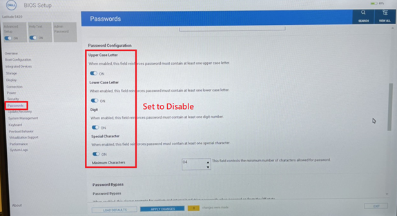 Latitude BIOS Password Menu