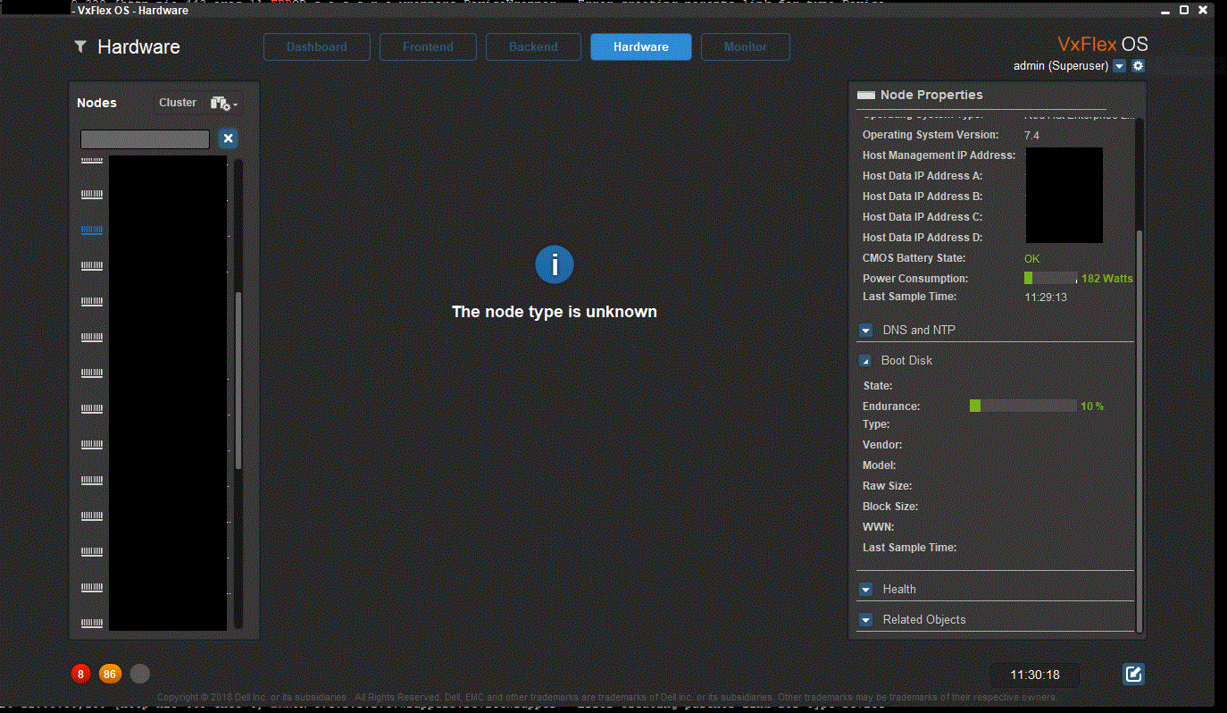 VxFlex: BMC(iDRAC) is not accessible/ node type is unknown under the ...