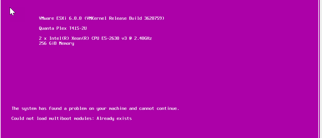 VxRail: Purple screen on boot The system has found a problem on your ...