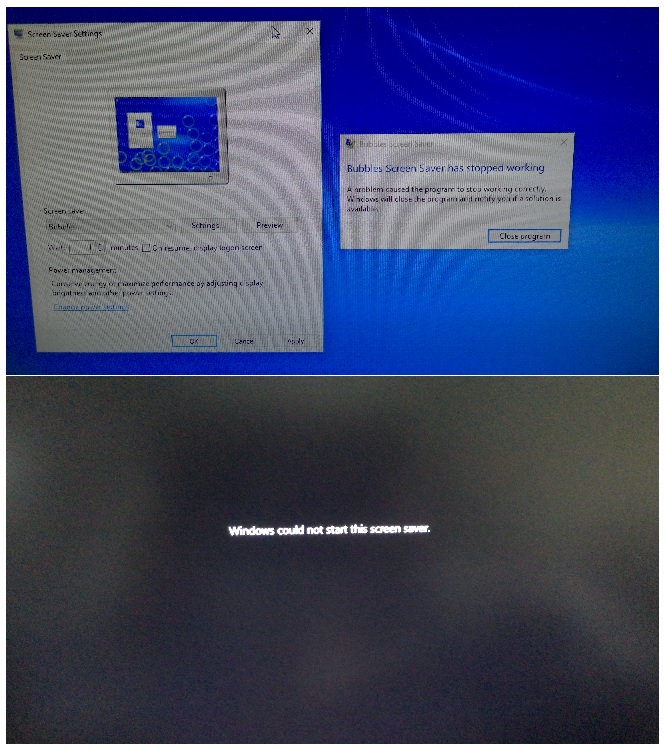 “Bubbles” screensaver stopped working on Inspiron 245488 and Vostro
