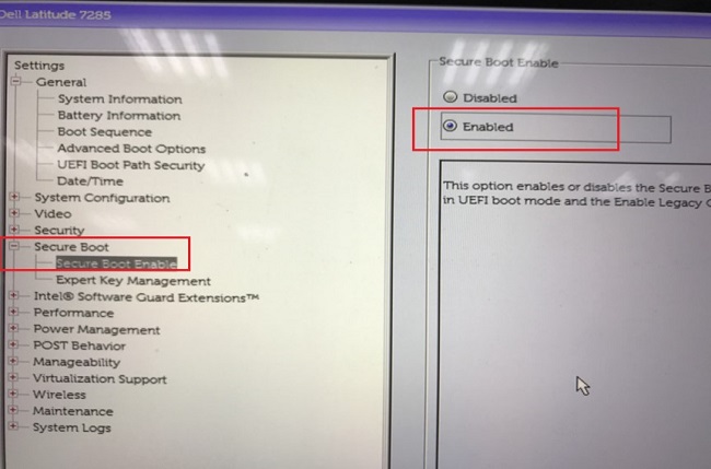 SLN307714_en_US__6Latitude 7285 enable Secure Boot