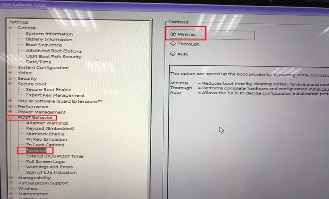 SLN307714_en_US__7Latitude 7285 enable Minimal Fastboot