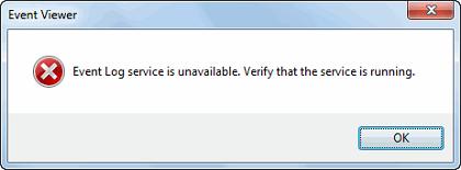Event Log service is unavailable. Verify that the service is running