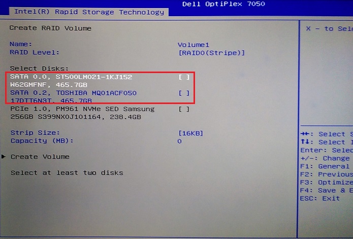 Selecting the first drive to add to the array