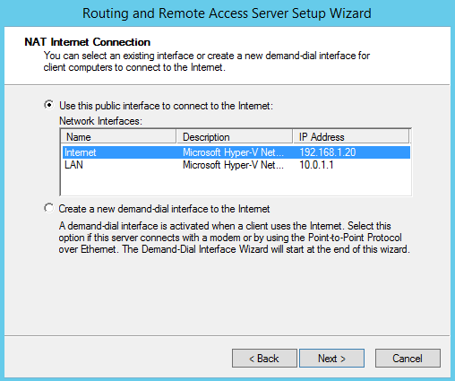 Figura 4: selezione dell'Interfaccia di rete di routing e accesso remoto