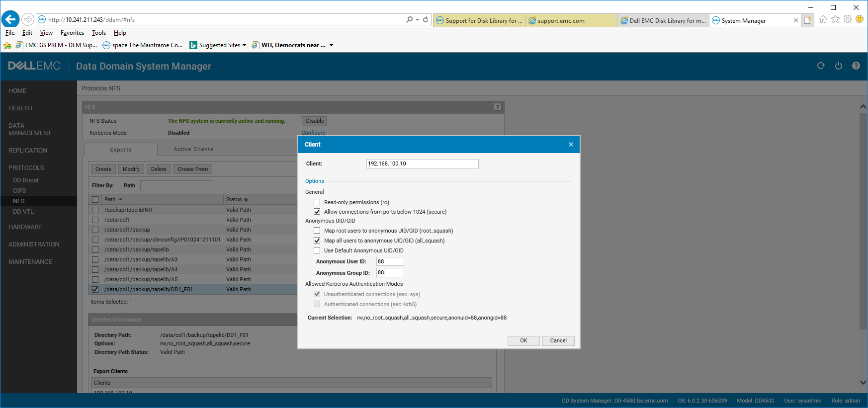 DLm tapelib directory or NFS mount point unavailable; error from mount