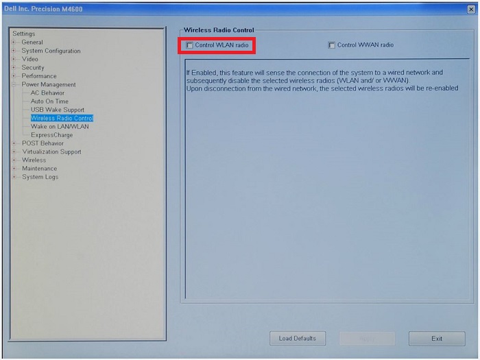 BIOS Wireless Radio Control Does Not Function When An Ethernet