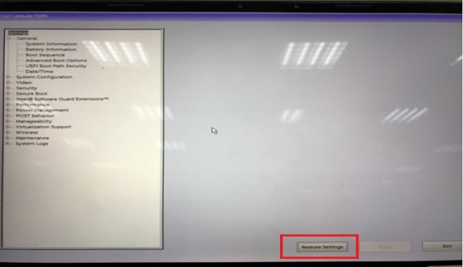 SLN307714_ko__1Latitude 7285 BIOS restore settings