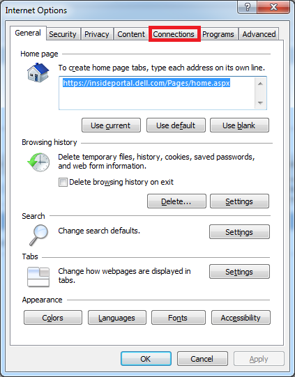 internet options frontpage
