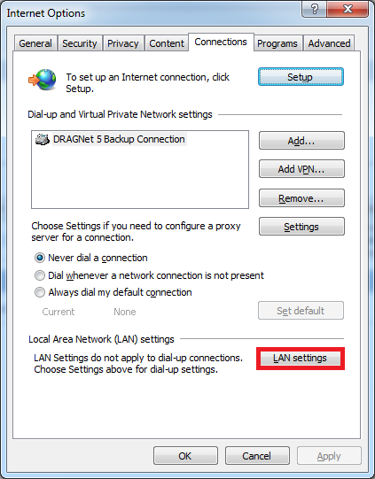 internet options connections
