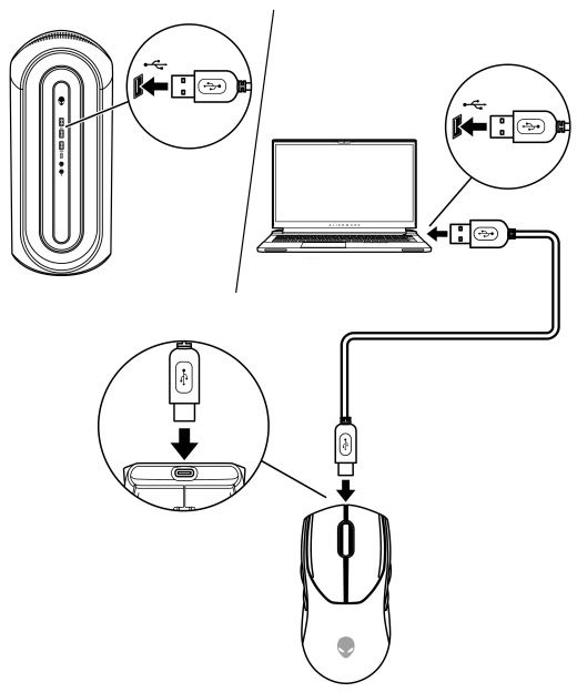 Připojte nabíjecí kabel USB k portu USB na stolním počítači nebo notebooku