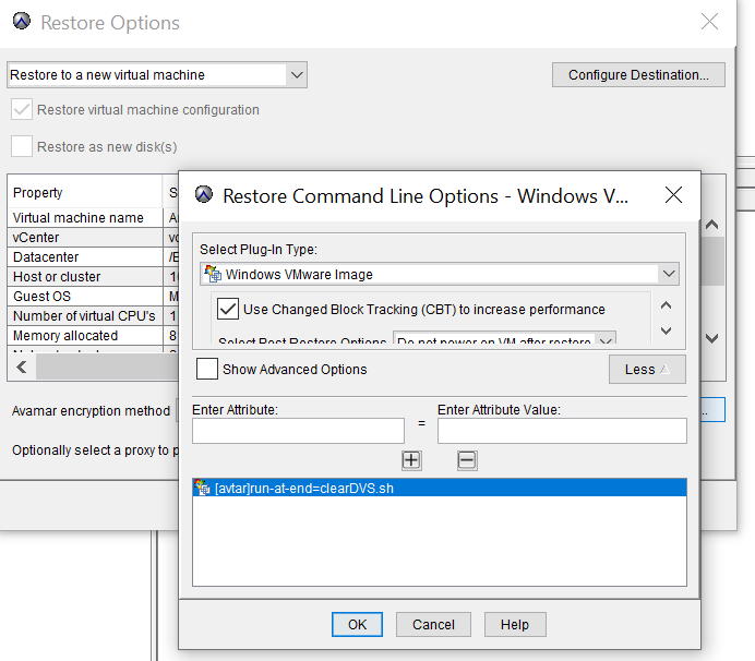 MC UI Restore Command line options screen
