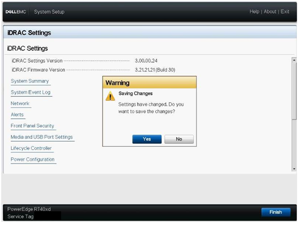 iDRAC 設定の警告