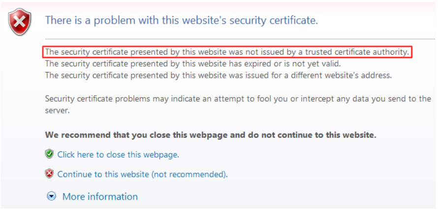 Avertissement du certificat de sécurité