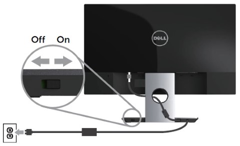 Vypínač bezdrátového nabíjení na monitoru Dell S2317HJ.