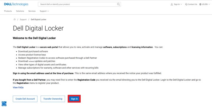 Faça login no Dell Digital Locker