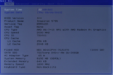 Screenshot of legacy BIOS interface on a Dell computer