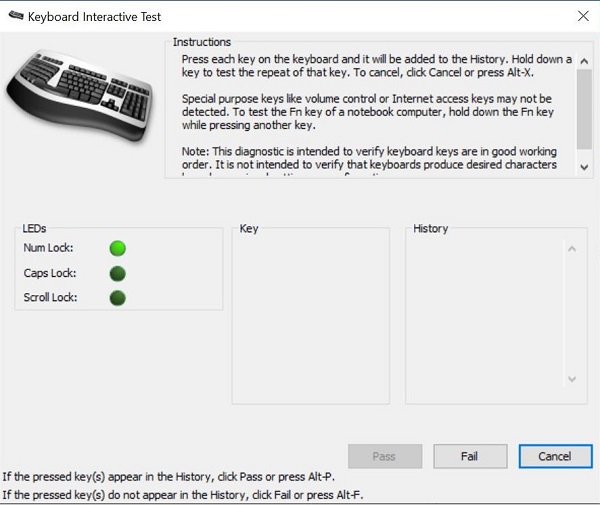 Test interactif du clavier