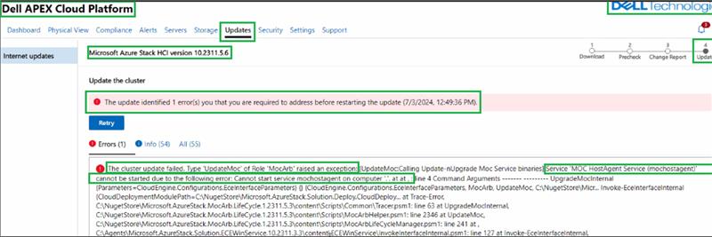 Screenshot of error message