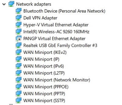 Adaptadores de rede do Gerenciador de dispositivos