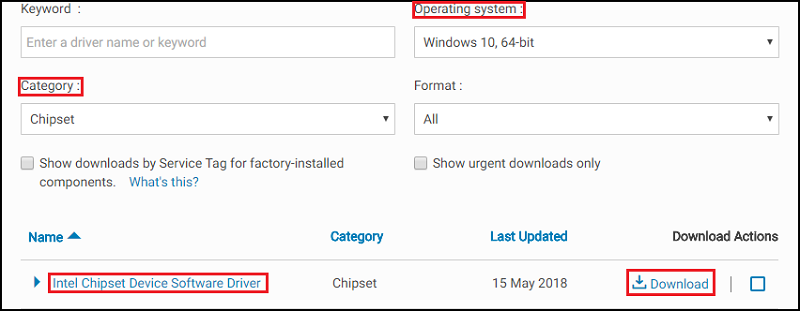 Dell.com\Support Piirisarjan lataussivu