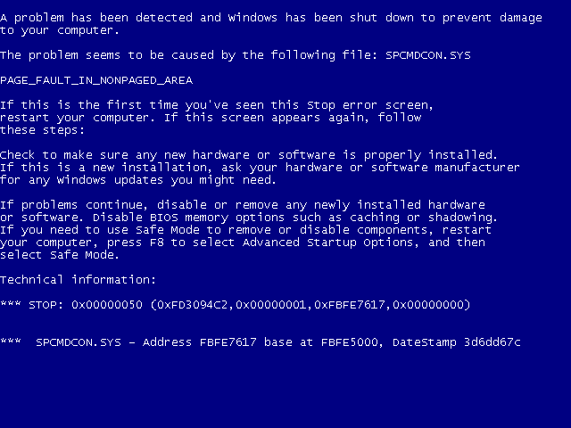 Illustration of a blue screen or STOP error in Windows 7 or earlier versions