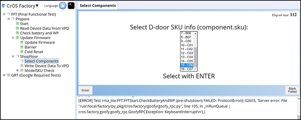 ChromeOS Factory, Select D-door SKU info