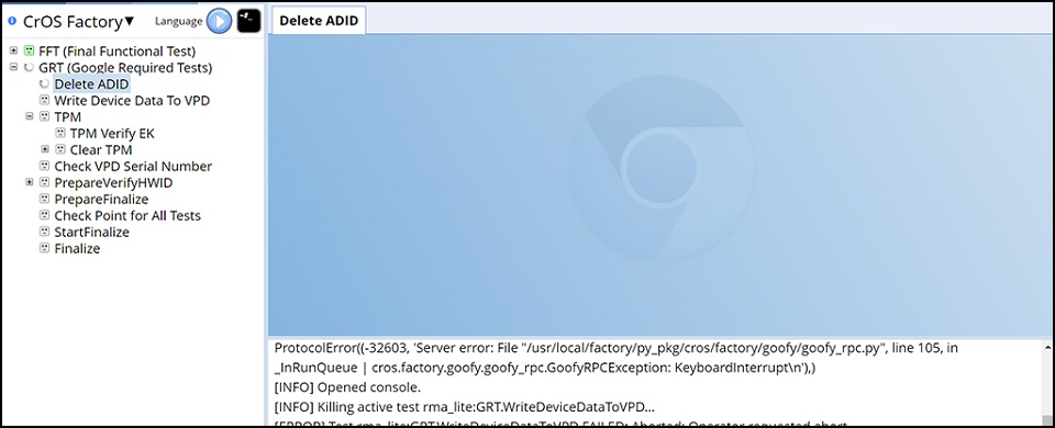 ChromeOS Factory, «Delete ADID»