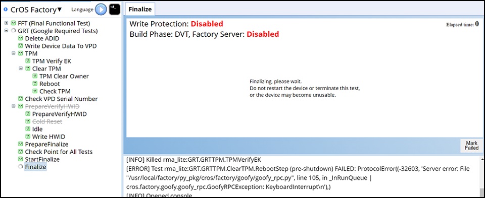 ChromeOS Factory, «Finalize»