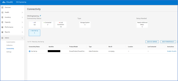 Schermata Connettività CloudIQ