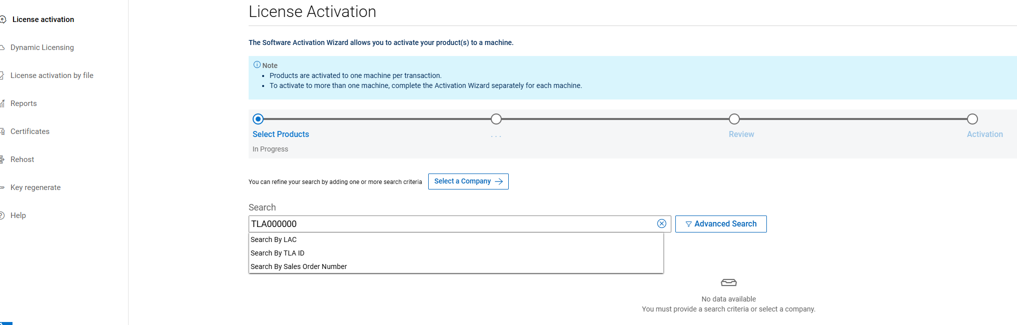 License activation in SLC