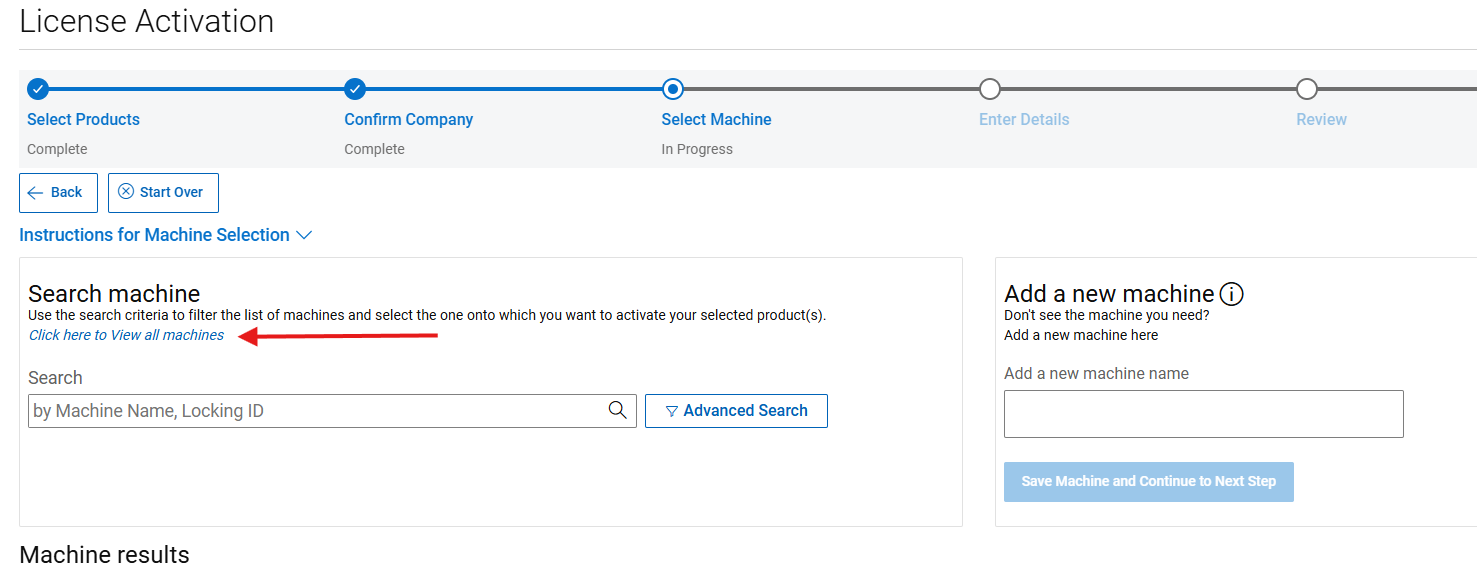List of existing machines search in SLC