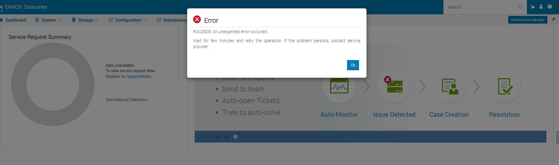 iDRAC9 UI error message