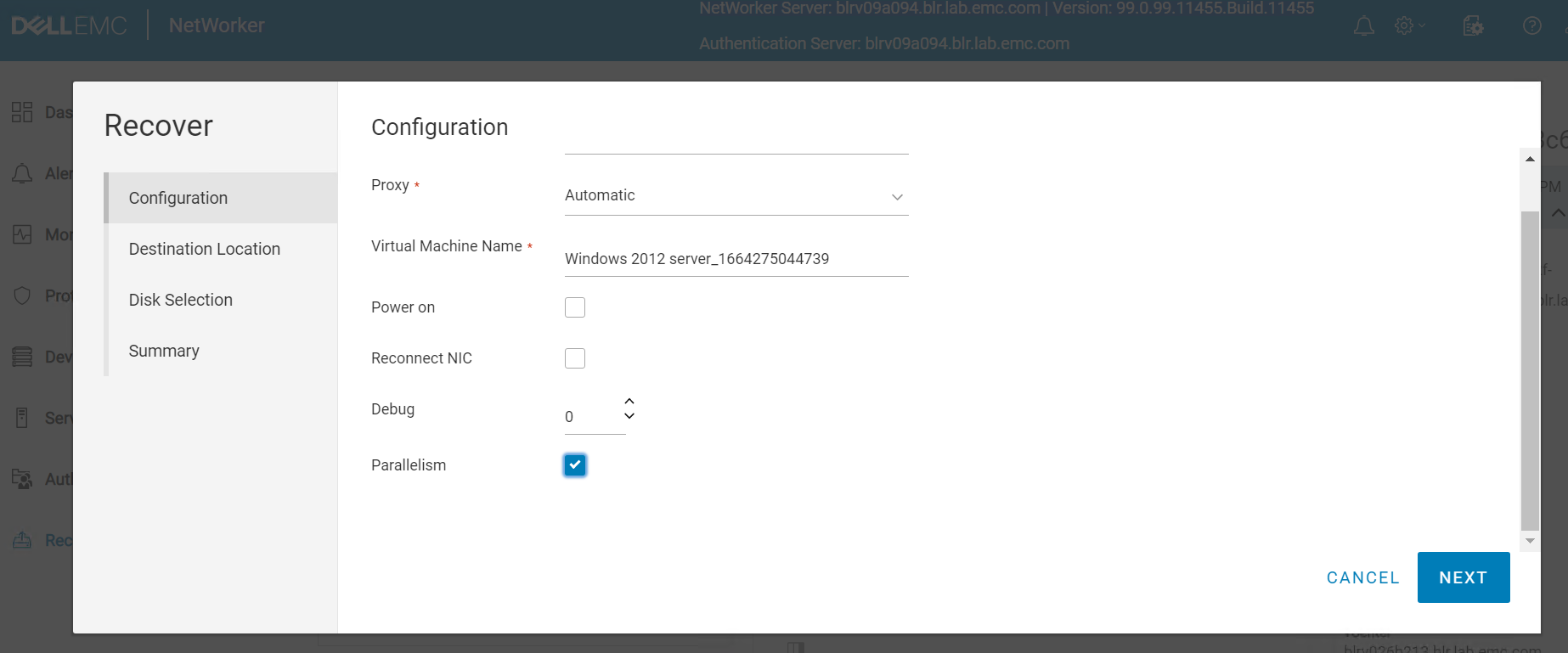 NVP vProxy How to perform parallel (concurrent) recovery of multiple