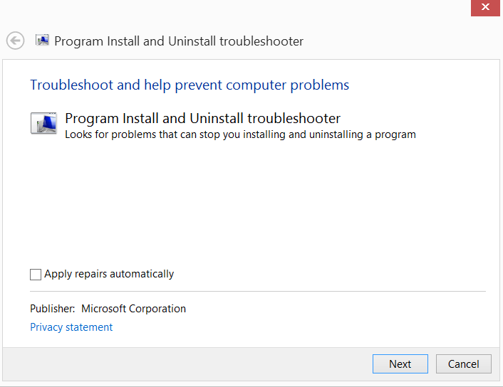 Spuštění nástroje Microsoft Troubleshoot Program Tool