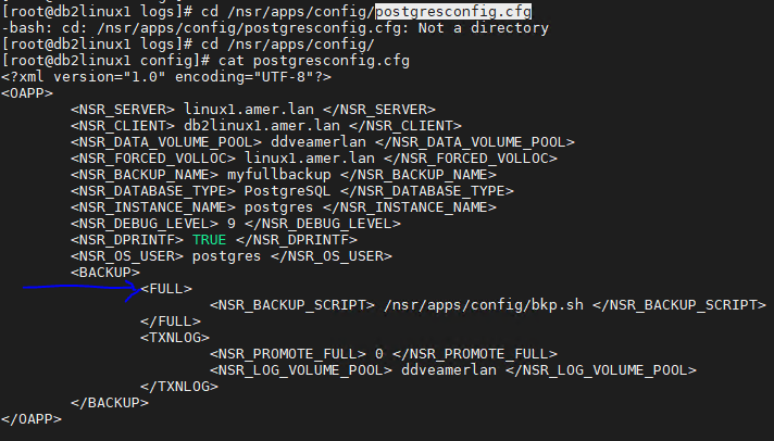 用戶端的 /nsr/apps/config/postgresconfig.cfg Set to Full
