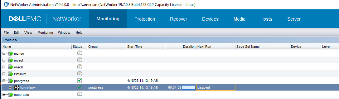 Il backup del workflow viene completato correttamente