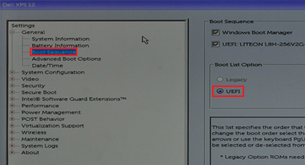 Изменение значения параметра «Boot List Option» с «Legacy» на «UEFI» в настройках BIOS