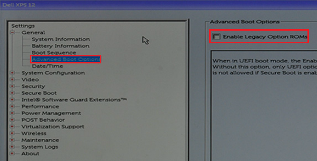 Пункт «Enable Legacy Option ROMs» в настройках BIOS