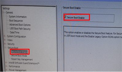 Включение параметра «Secure Boot Enable» в BIOS