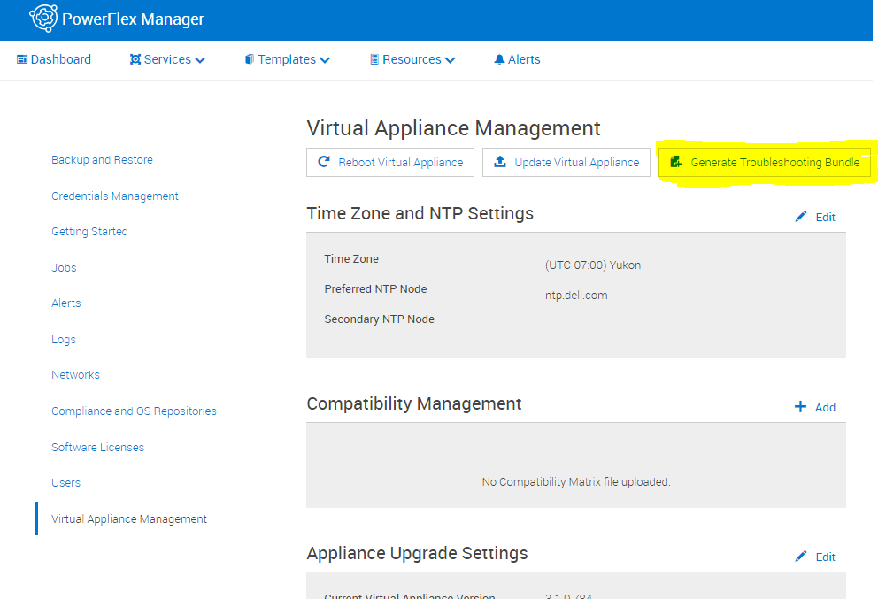 PowerFlex Manager(PFxM) 로그 번들 생성 Dell 대한민국