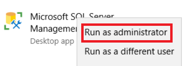 Откройте SQL Management Studio с правами администратора.