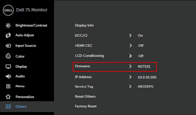 C7520QT Firmware Location in the On Screen Menu