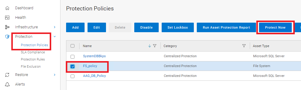 Vyberte položku PLC a tlačítko Protect Now.