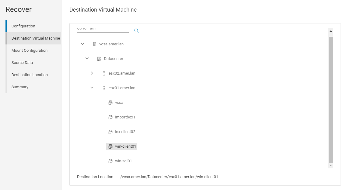 Selezione manuale di una VM come destinazione