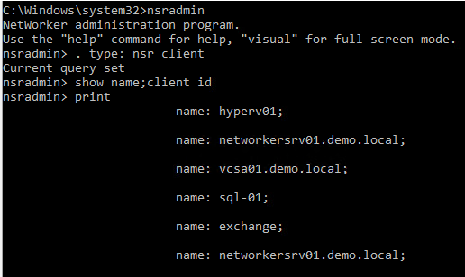 Check client ID using nsradmin utility
