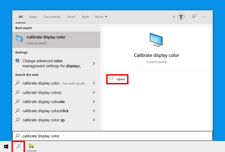 Calibrate display color in the search menu