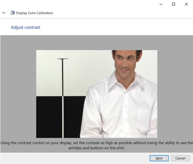 Adjust contrast screen in the Display color calibration utility in Windows 11 and Windows 10