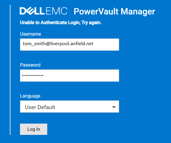 PowerVault Authentication Manager – přihlášení
